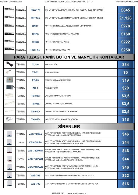 alarm setleri kablolu alarm panelleri keypad'ler - Mavilim Elektronik