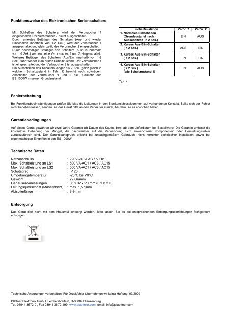 Installations- und Bedienungsanleitung ES 1000W - TecHome.de