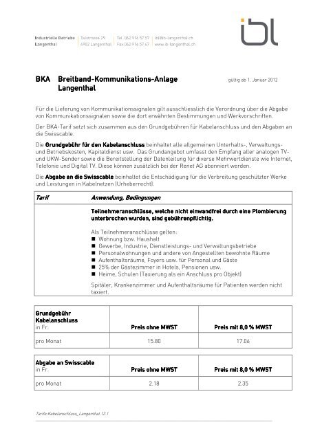 Kabelanschluss Langenthal