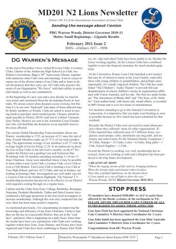 District N2 February 2011 Newsletter - Lions Clubs of District 201N2