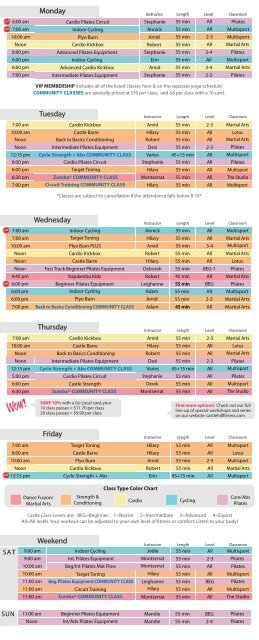 View printable Fitness/Pilates schedule - Castle Hill Fitness