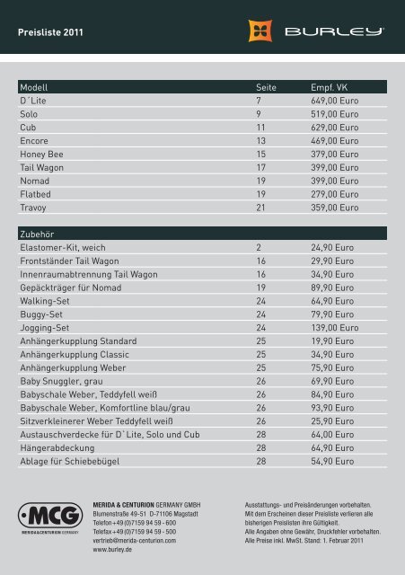 Preisliste 2011 - Burley