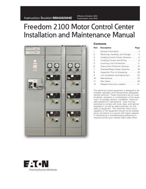 Freedom 2100 Motor Control Center Installation and - Eaton Canada