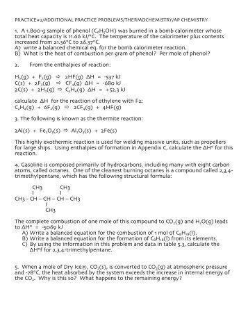 1. A 1.800-g sample of phenol (C6H5OH) was burned in a bomb ...