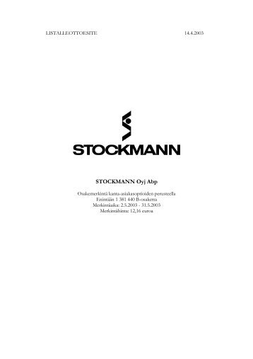 STOCKMANN Oyj Abp - Finanssivalvonta