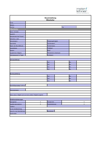 Fragebogen Neueinstellung - meier / lehner