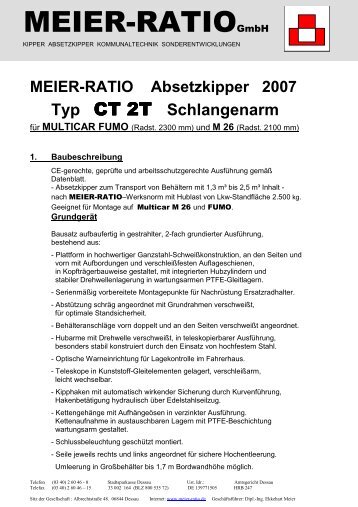 Baubeschreibung CT2T Multicar - Meier Ratio