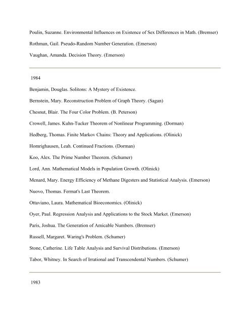Previous Years Thesis Titles