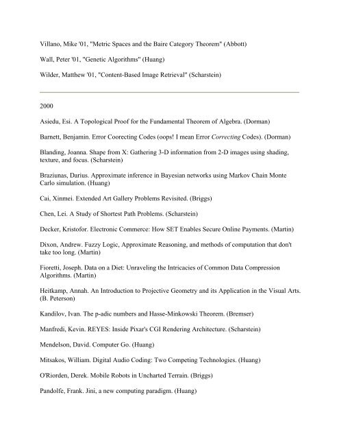 Previous Years Thesis Titles