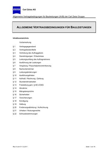 allgemeine vertragsbedingungen für bauleistungen - Carl Zeiss