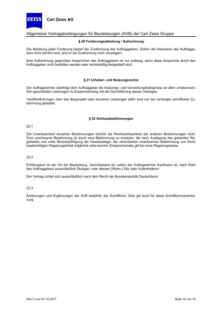 allgemeine vertragsbedingungen für bauleistungen - Carl Zeiss