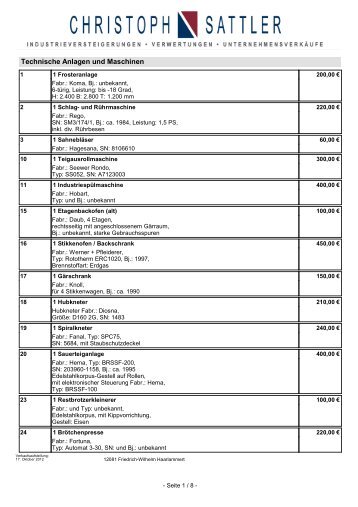 Technische Anlagen und Maschinen - Auktionshaus Christoph Sattler