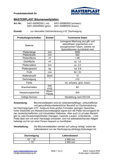 Download Technisches Merkblatt - Masterplast