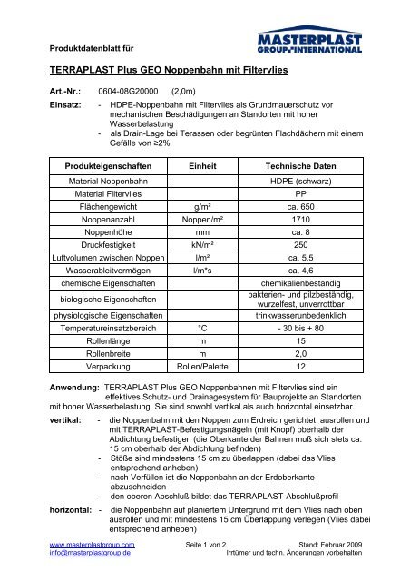 TERRAPLAST Plus GEO mit Filtervlies - Masterplast