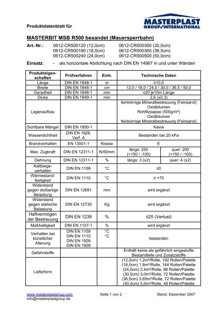 Download Technisches Merkblatt - Masterplast