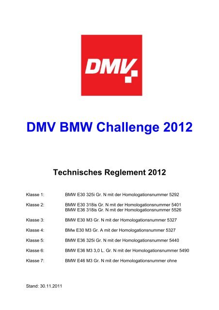 Reglement Klasse 1 - dmv BMW challenge.com