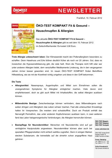 ÖKO-TEST KOMPAKT Fit & Gesund – Heuschnupfen & Allergien