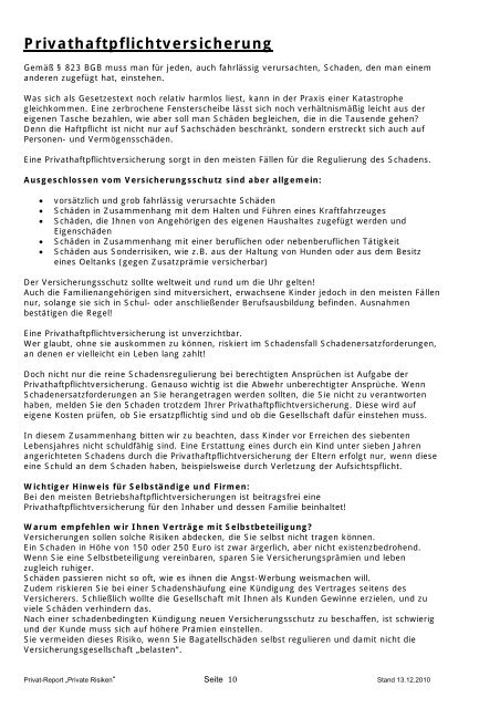 Wichtige Informationen Zu Dieser Versicherung Privat Vertrage