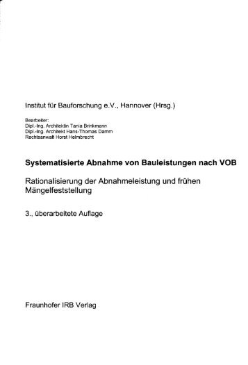 Systematisierte Abnahme von Bauleistungen nach VOB ...