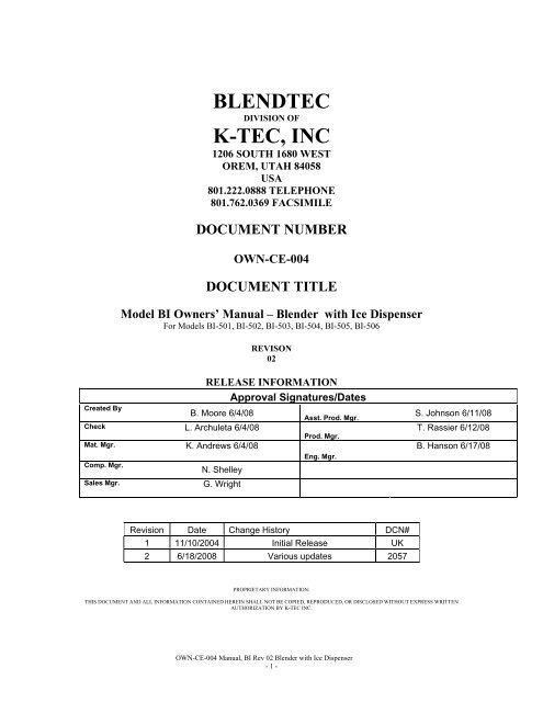 BLENDTEC K-TEC, INC - SESCO