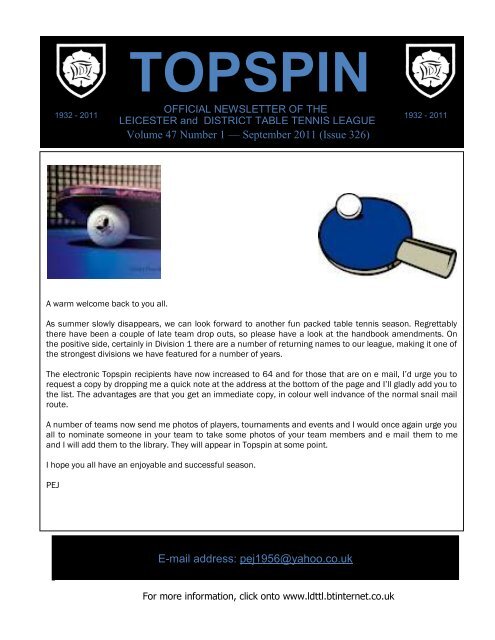 September 2011 Leicester District Table Tennis League