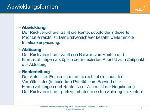 Methoden der Personenversicherung in der Reservierung von HUK