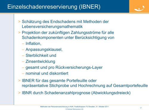 Methoden der Personenversicherung in der Reservierung von HUK