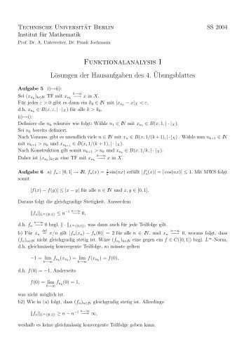 Funktionalanalysis I LÃ¶sungen der Hausaufgaben des 4 ...