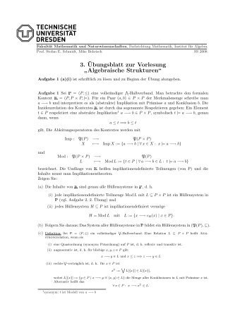 3. Â¨Ubungsblatt zur Vorlesung â Algebraische Strukturenâ