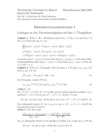 Differentialgleichungen I Lösungen zu den Tutoriumsaufgaben auf ...