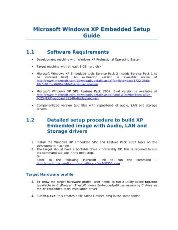 Microsoft Windows XP Embedded Setup Guide 1.1 Software - Intel