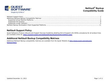 NetVault Backup Compatibility List: Supported ... - Quest Software