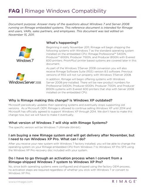 FAQ | Rimage Windows Compatibility
