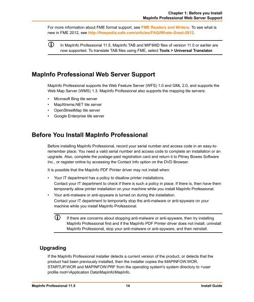 MapInfo Professional 11.5 Install Guide - Product Documentation ...