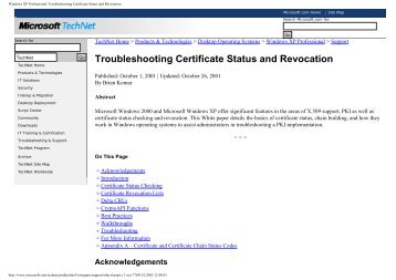 Windows XP Professional: Troubleshooting Certificate Status and ...