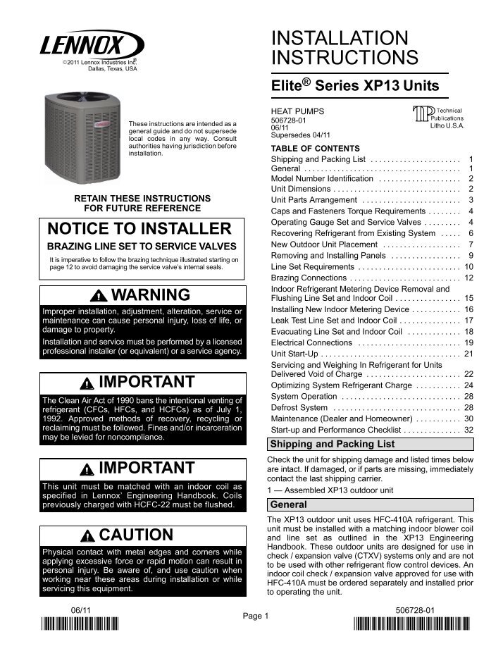 American Standard Installer's Guide Air Conditioner/Heat Pump