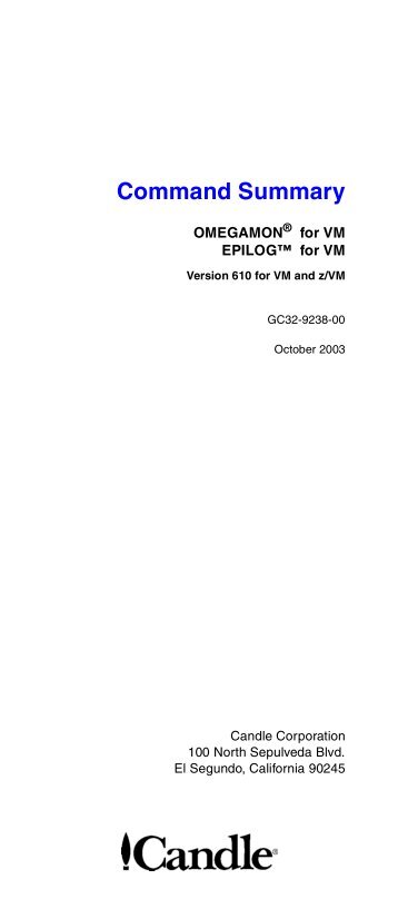 OMEGAMON and EPILOG for VM Command Summary, V610 - IBM