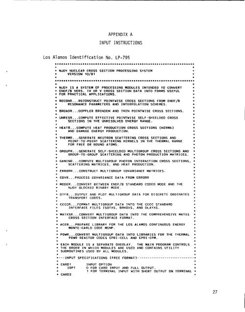 The NJOY Nuclear Data Processing System, Volume 1:User's Manual