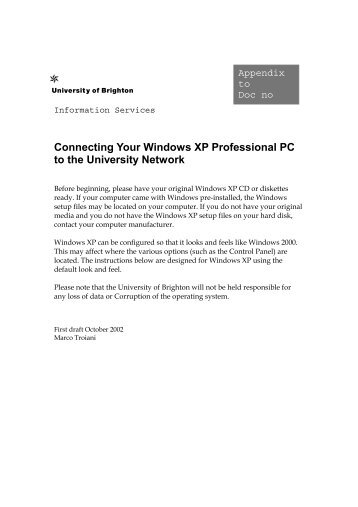 Connecting Your Windows XP Professional PC to the University ...