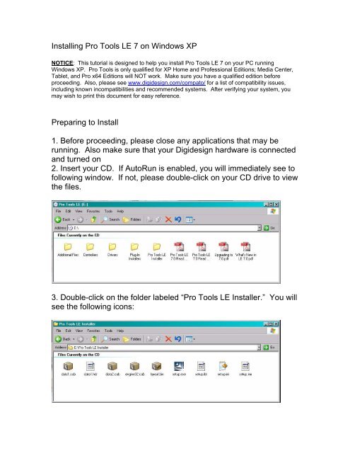 Installing Pro Tools LE 7 on Windows XP ... - Sweetwater.com