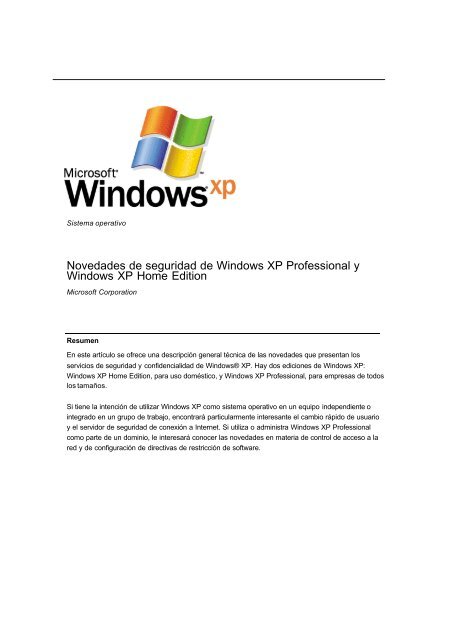 Novedades de seguridad de Windows XP Home Edition