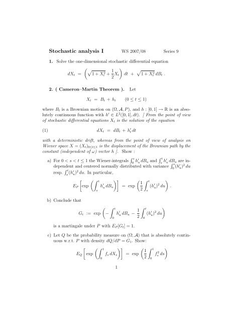 Stochastic Analysis I