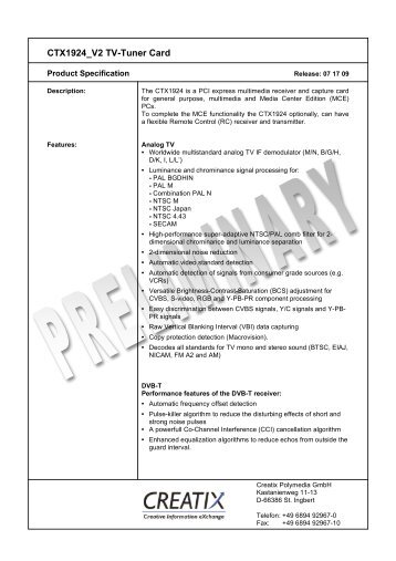 CTX1924_V2 TV-Tuner Card - creatix