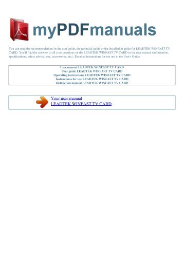 User manual LEADTEK WINFAST TV CARD - MY PDF MANUALS