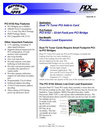 Dual TV Tuner PCI Add-in Card PCI 6152 – 32-bit ... - PLX Technology