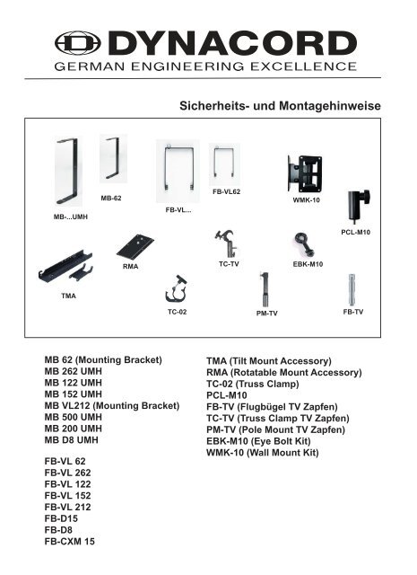 Sicherheits- und Montagehinweise - Dynacord