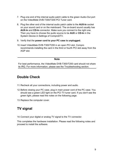 VideoMate DVB-T300/T200 PCI Tuner Card Start Up Guide