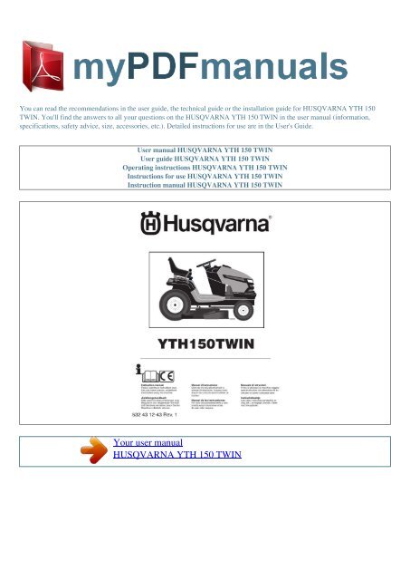 User manual HUSQVARNA YTH 150 TWIN - MY PDF MANUALS