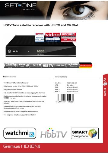 HDTV Twin satellite receiver with HbbTV and CI+ Slot - SetOne