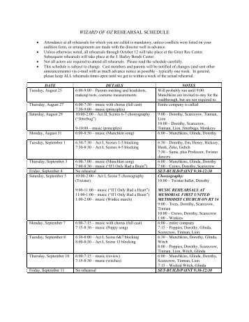 wizard of oz rehearsal schedule - Greer Cultural Arts Council